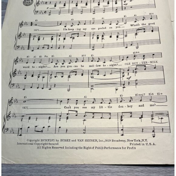 Ole Buttermilk Sky Vintage Sheet Music from Canyon Passage Hoagy Carmichael 40s - Picture 3 of 6